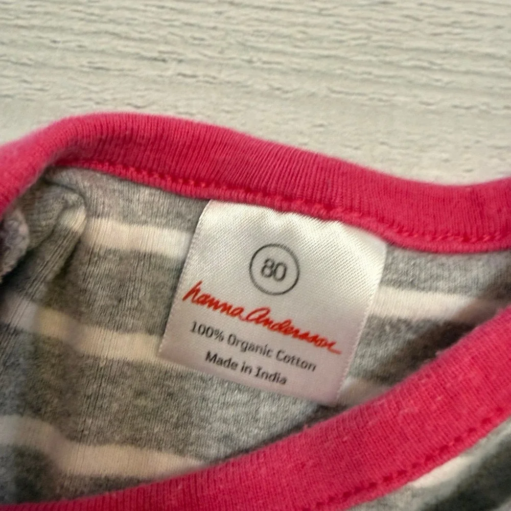 Hanna Andersson girls pink grey stripes cotton‎ dress size 80 18/24 months